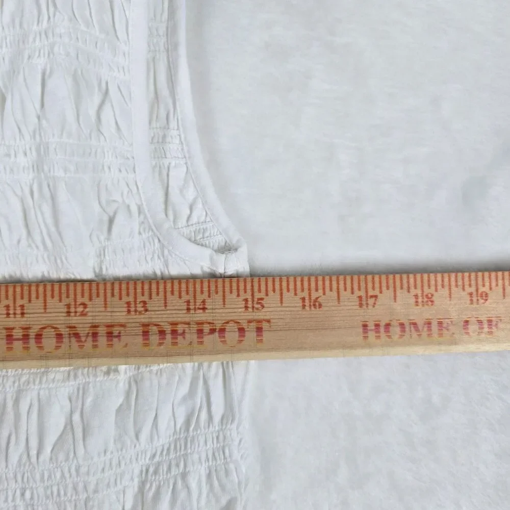 Madewell Smocked Boatneck Tank Top Women White Cotton-Linen Blend Size Med - Picture 7 of 11